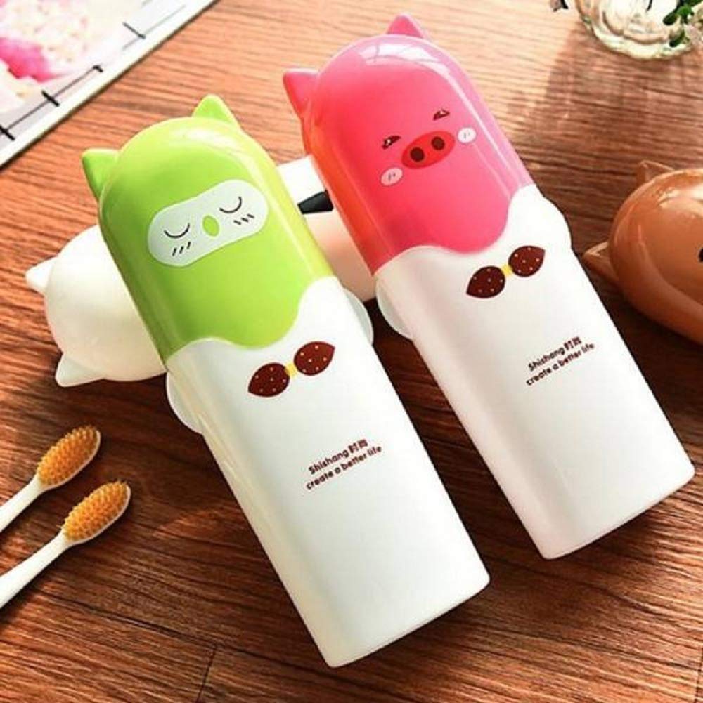 PUTHAK Portable Cartoon Animal Toothbrush Holder Box Plastic Tooth Mug Plastic Toothpaste Case (Multicolor, Pack of 2)