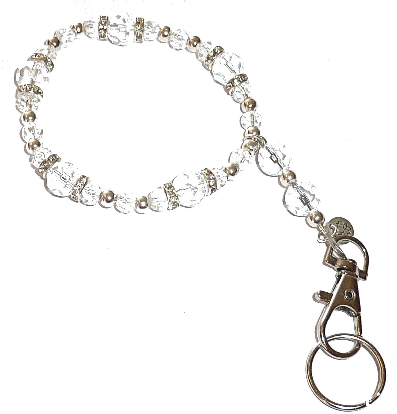 Hidden Hollow Beads Wrist Lanyard, Made In Usa, Beaded Women'S Wristlet For Keys, Phone, Id Badge, Lightweight And Strong (Cryst