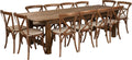 Flash Furniture Hercules Series 9 x 40 Antique Rustic Folding Farm Table Set with 12 Cross Back Chairs and Cushions