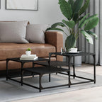 vidaXL Black Engineered Wood Coffee Table - Contemporary Sofa Center Desk with Metal Frame, Multi-Level Display Surface, Adjustable Feet, 34.4"x34.4"x15.7"
