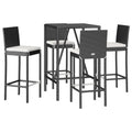 vidaXL 5 Piece Patio Bar Set with Cushions Black Poly Rattan