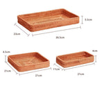 I-Lan Set Of 3 15' Rattan Woven Serving Tray Basket With Mop Wooden Base And Handles, Boho Wicker Coffee Table D  Cor Serving T