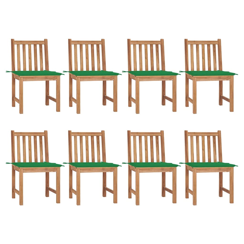 vidaXL 8X Solid Teak Wood Patio Chairs with Cushions Dining Chairs Courtyard Seats Extra Stable Garden Chairs Heavy Wooden Outdoor Seating Sets