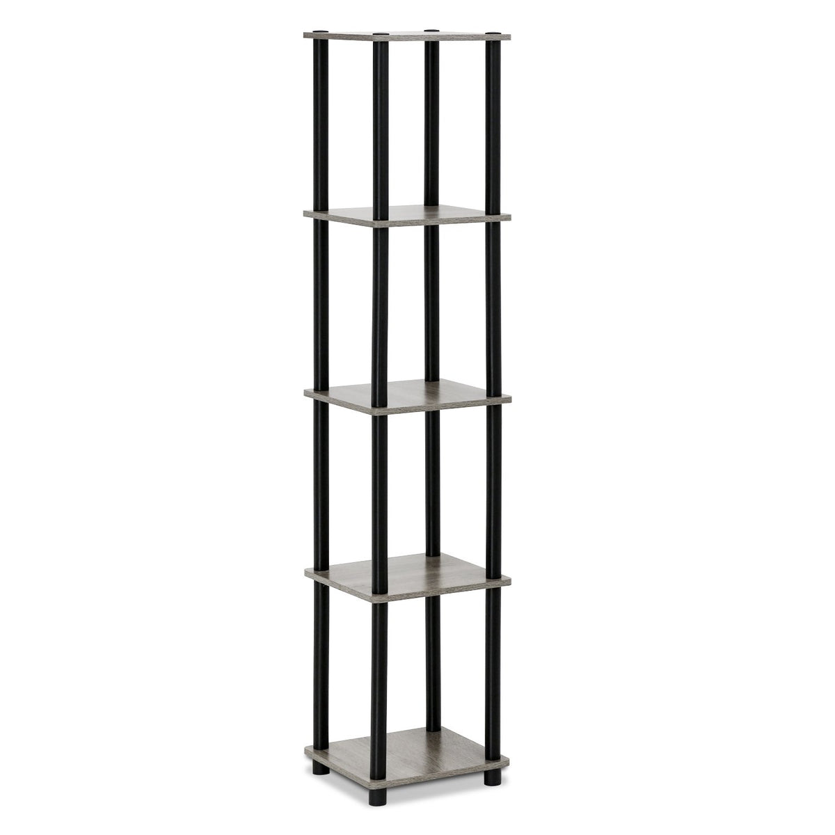 Furinno Turn-N-Tube 5-Tier Corner Square Rack Display Shelf, Round, French Oak Grey/Black