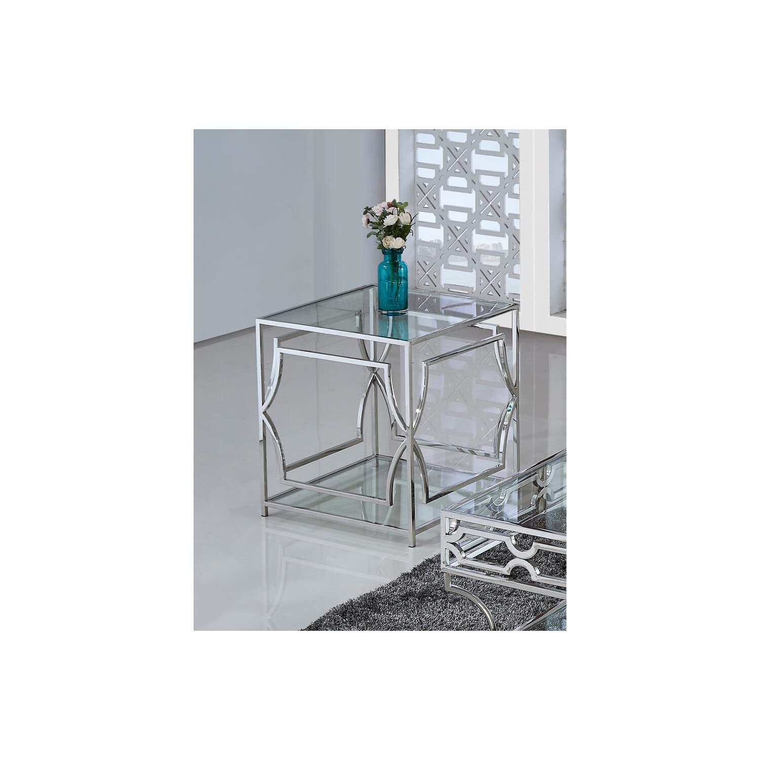 Abigail Glass and Stainless Steel Base End Table - Thumbnail 2