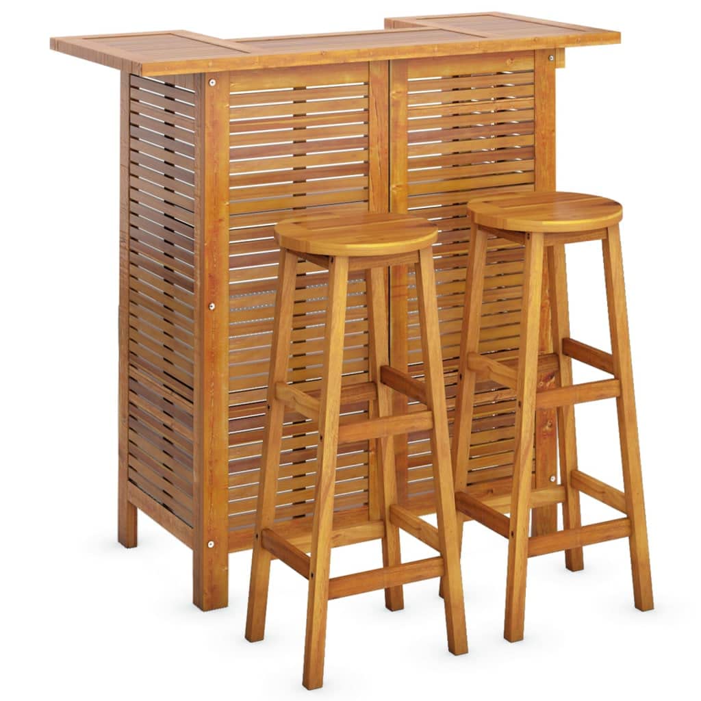 vidaXL Patio Bar Set 3 Piece, Dining Table Set for Outdoor, Bar Table for Garden Yard, Patio Bar Stool, Farmhouse, Solid Wood Acacia