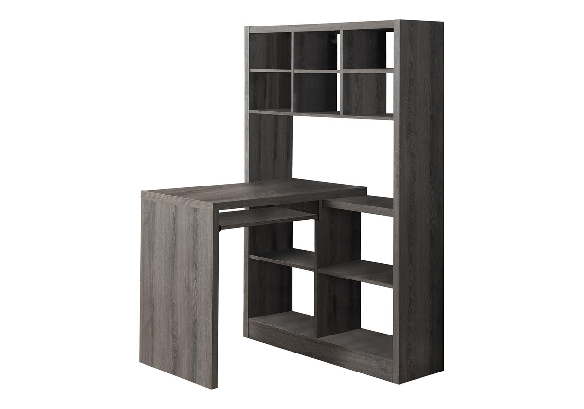 Monarch Specialties I Storage-Bookcase Left Or Right Set Up-Corner Desk With Multiple Adjustable Shelves, 60&quot;L, Dark Taupe