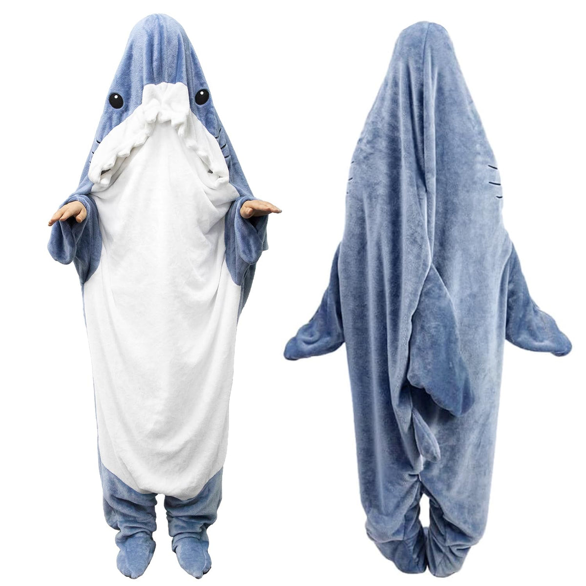 Shark Wearable Blanket Hoodie Onesie Forkids Adult,Cozy Fleece Shark Blanket Hoodie,Shark Cosplay Costume For Halloween Women Me