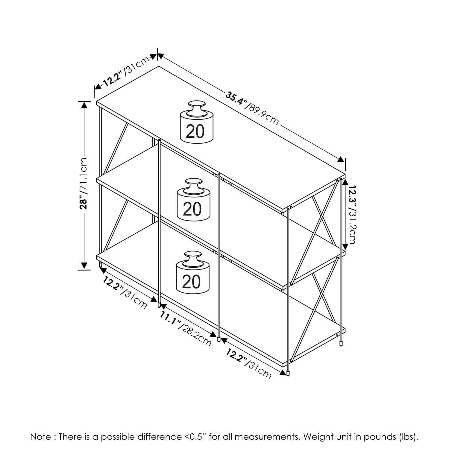 Furinno Besi 3 x 2 Industrial Multipurpose Shelf Display Rack with Metal Frame, Walnut Cove
