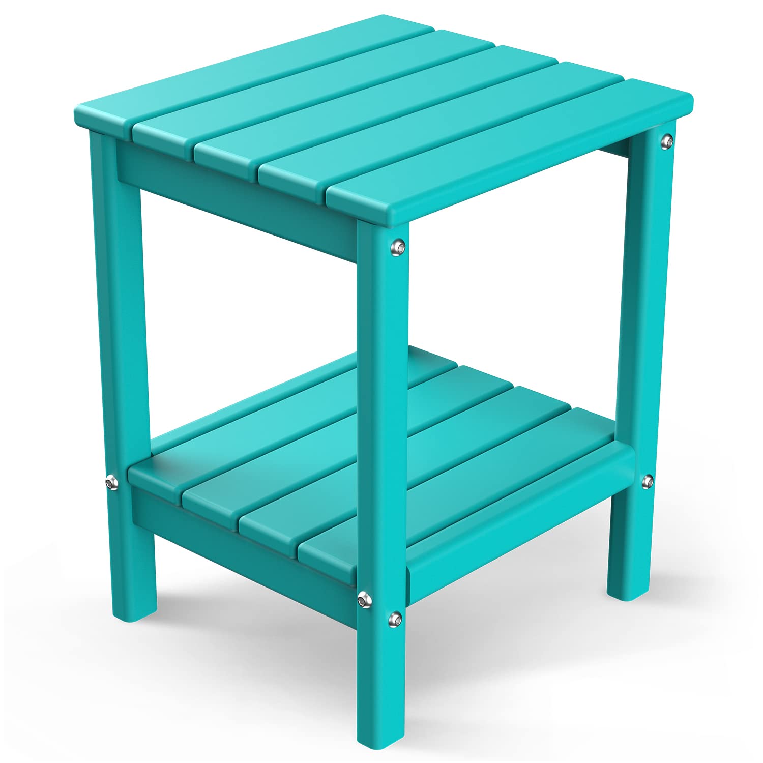 Greenvines Adirondack-Outdoor-Side-Table | 14 X 13 Inches | Hdpe Plastic | All Weather | Aqua | Outside End Tables | Storage Shelf | For Patio Porch Backyard Indoor