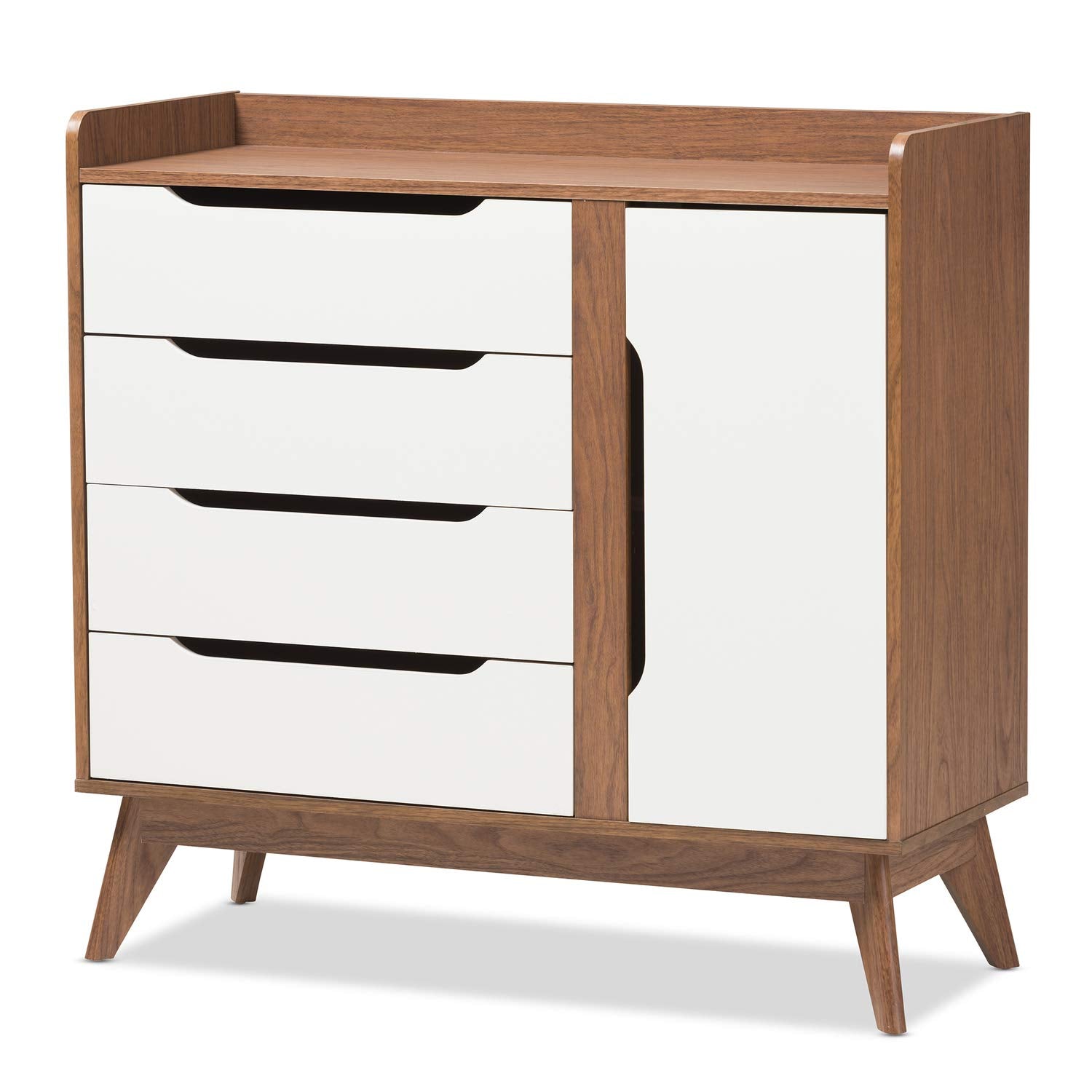 Baxton Studio Brighton Storage Shoe Cabinet in White and Walnut