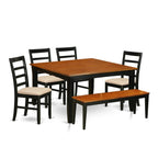 East West Furniture PARF6-BCH-C 6 Piece Set Contains a Square Dining Room Table with Butterfly Leaf and 4 Linen Fabric Kitchen Chairs with a Bench, 54x54 Inch