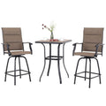 Phi Villa 3 Piece Outdoor Swivel Bar Stools Set, Bar Height Patio Bar Set With Padded Textilene Fabric, All-Weather High Top Patio Table And Chairs Furniture Set, Brown
