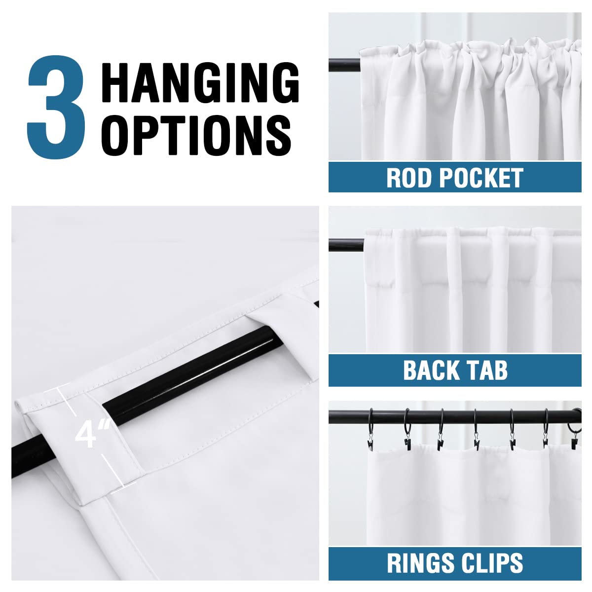 H.Versailtex White Curtains Thermal Insulated Window Treatment Panels Room Darkening Privacy Assured Drapes For Living Room Back Tab/Rod Pocket Bedroom Draperies, 42 X 84 Inch, 2 Panels