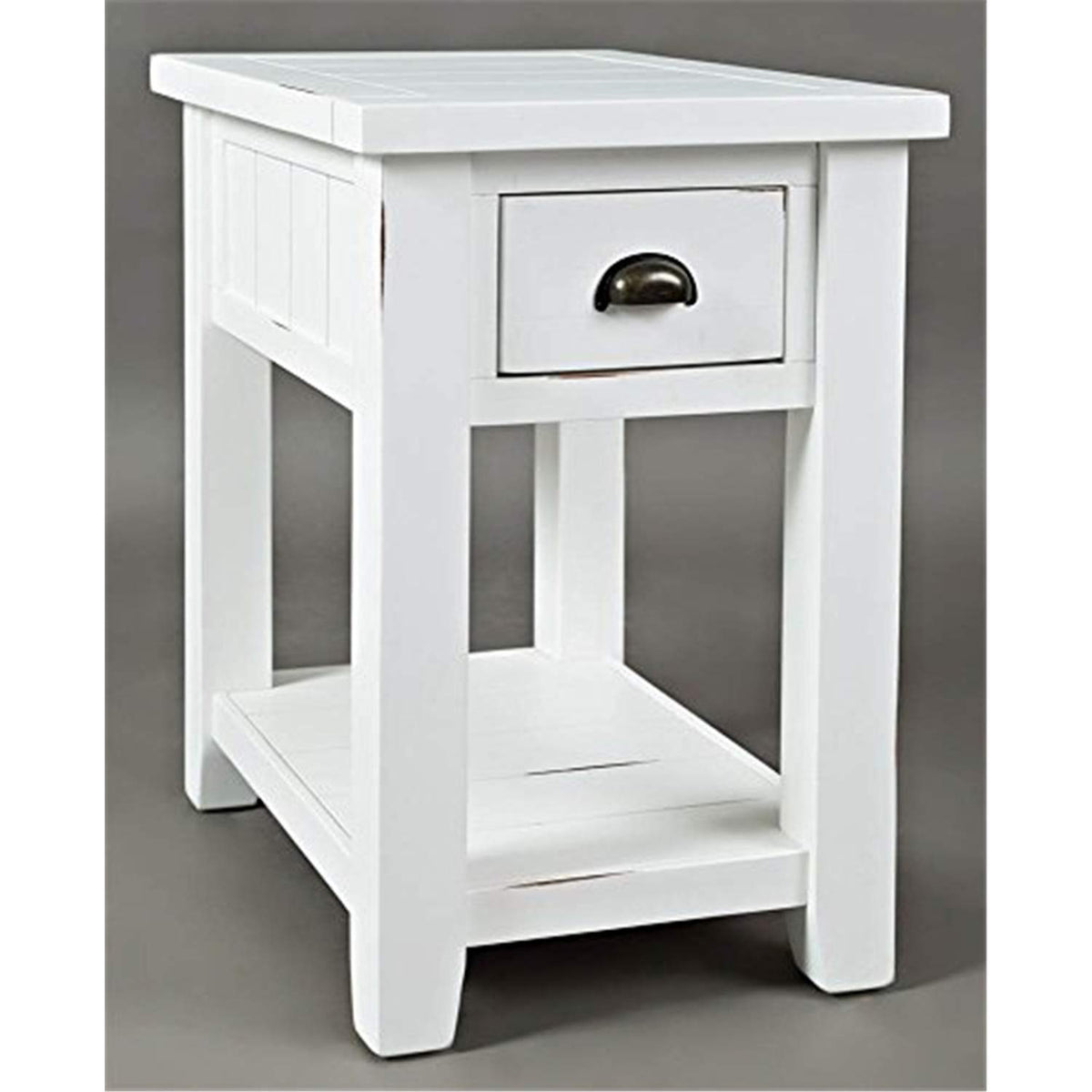 Jofran Artisan's Craft Farmhouse Solid Acacia Chairside End Table, 16''L x 24''W x 24''H, Weathered White,1744-7