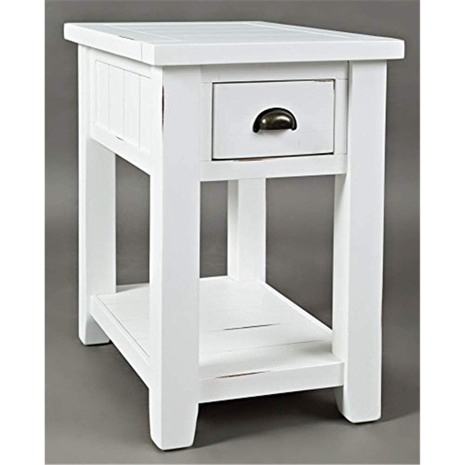 Jofran Artisan's Craft Farmhouse Solid Acacia Chairside End Table, 16''L x 24''W x 24''H, Weathered White,1744-7