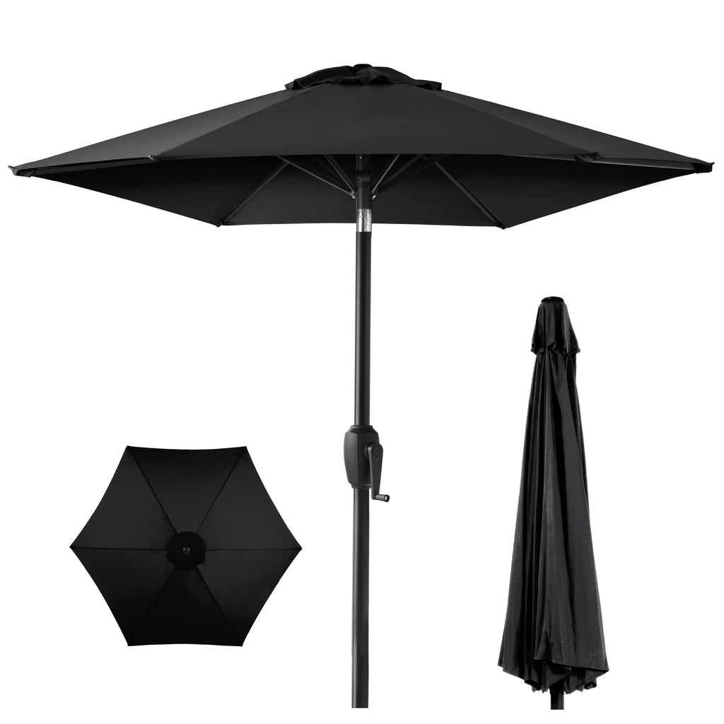 Best Choice Products 7.5Ft Heavy-Duty Round Outdoor Market Table Patio Umbrella W/Steel Pole, Push Button Tilt, Easy Crank Lift - Black
