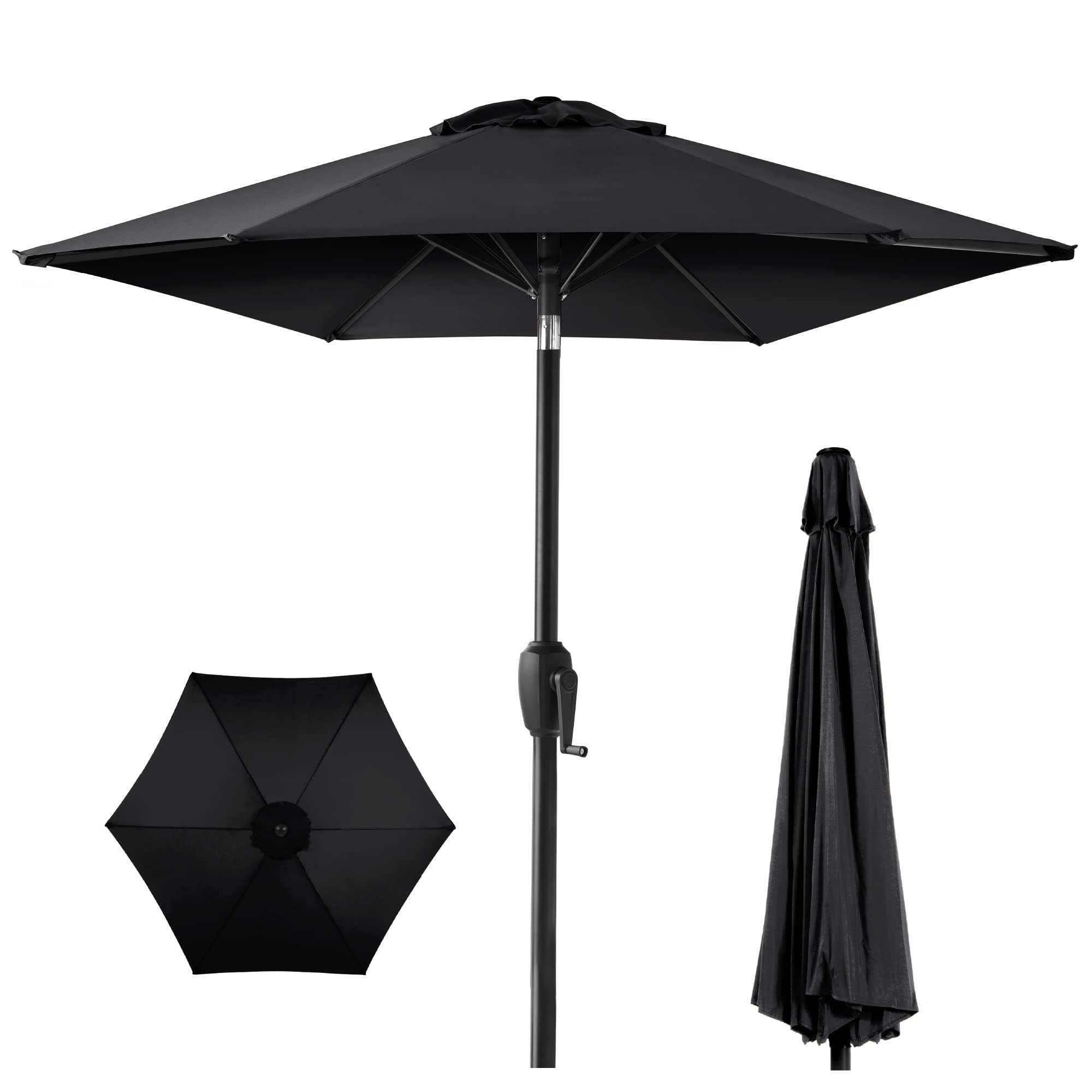 Best Choice Products 7.5Ft Heavy-Duty Round Outdoor Market Table Patio Umbrella W/Steel Pole, Push Button Tilt, Easy Crank Lift - Black
