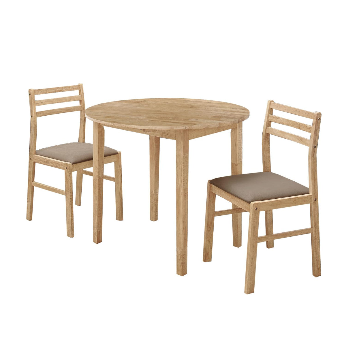 Coaster Home Furnishings 3-Piece Round Wood Dining Room Set Drop Leaf Extension Table Ladder Back Side Chairs Upholstered Seat Cushions Beige and Natural 130006