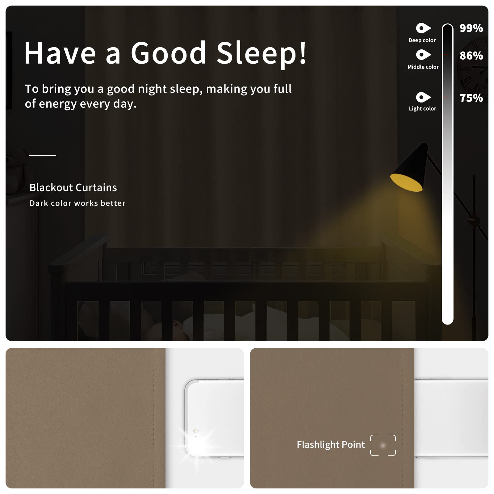 Easy-Going Blackout Curtains For Bedroom, Solid Thermal Insulated Grommet And Noise Reduction Window Drapes, Room Darkening Curtains For Living Room, 2 Panels (42X95 In, Camel)