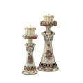 HomeRoots 468832 16 x 7 x 7 in. Beige & Brown Vintage Pillar Tabletop Candle Holders - Set of 2