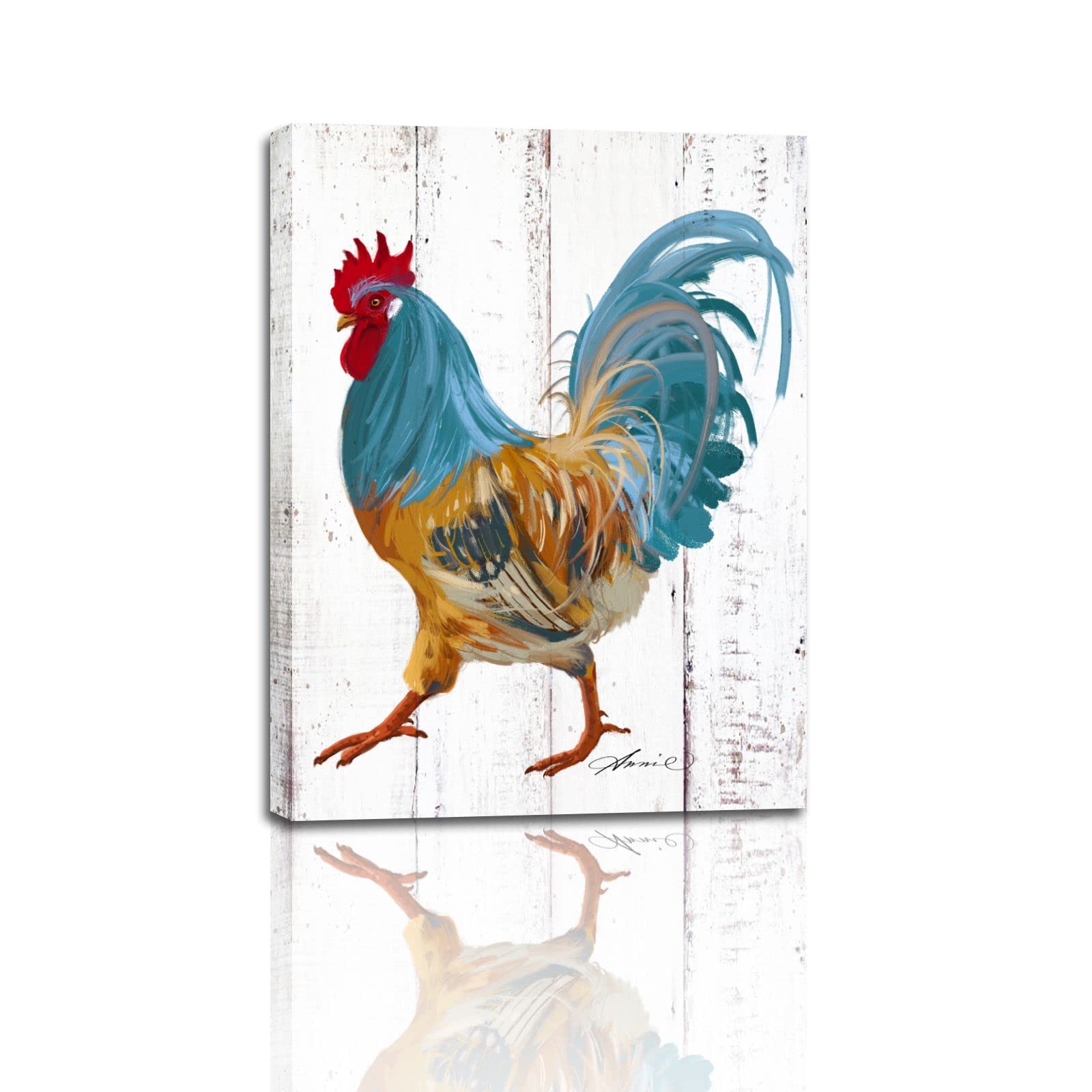 Rooster Kitchen Canvas Wall Art: Rustic Farmhouse Painting Poster - Chicken Artwork Decoration for Home Living Room Bedroom, Fra