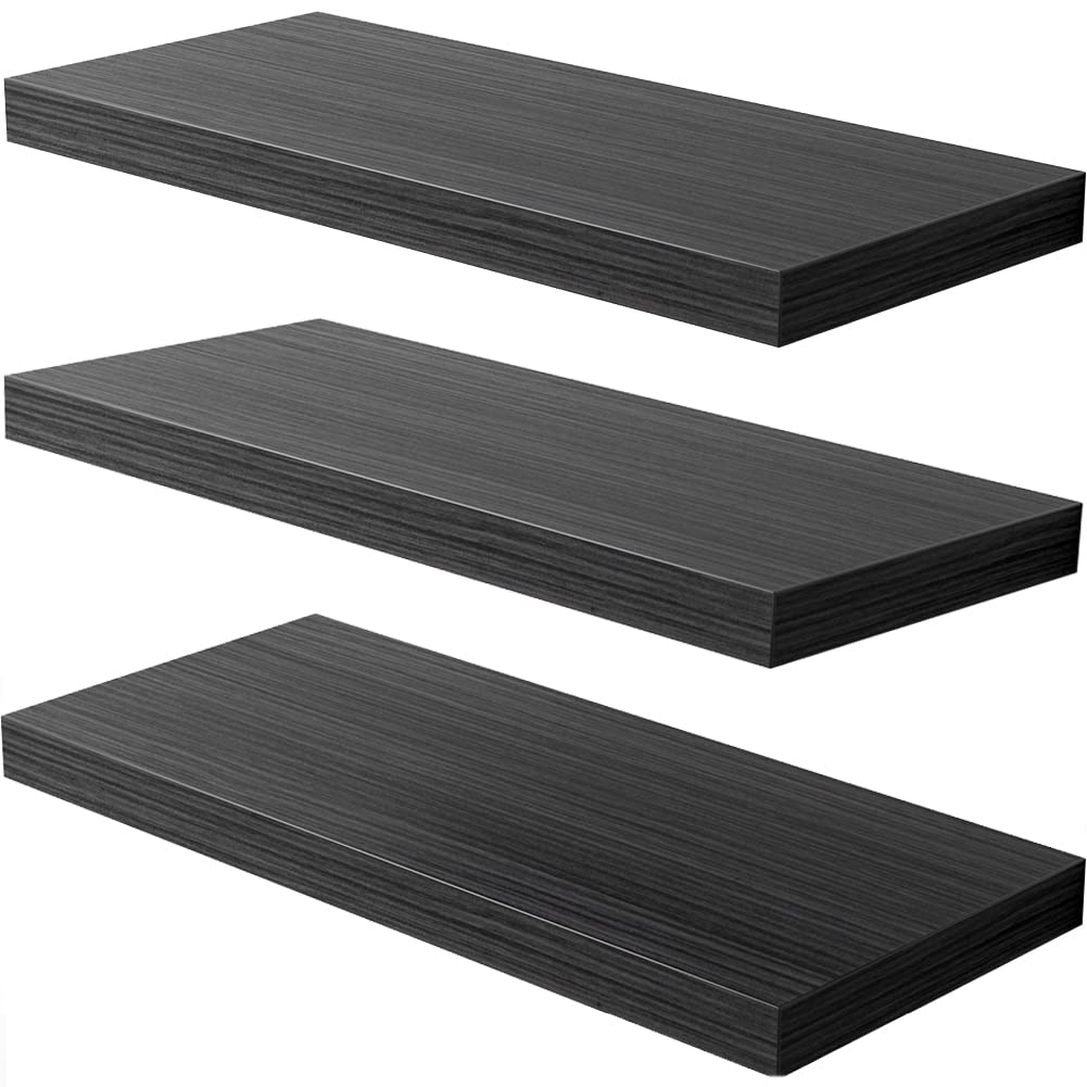 JPND Floating Shelf, Set of 3 Wall Shelf, 24 in W x 12.75 in D x 2 in H Wooden Floating Wall Shelf with Invisible Brackets for L