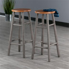 Winsome Huxton 2-Piece Bar Stools, 29 in, Teak Seat with Oyster Gray Base, Solid Wood