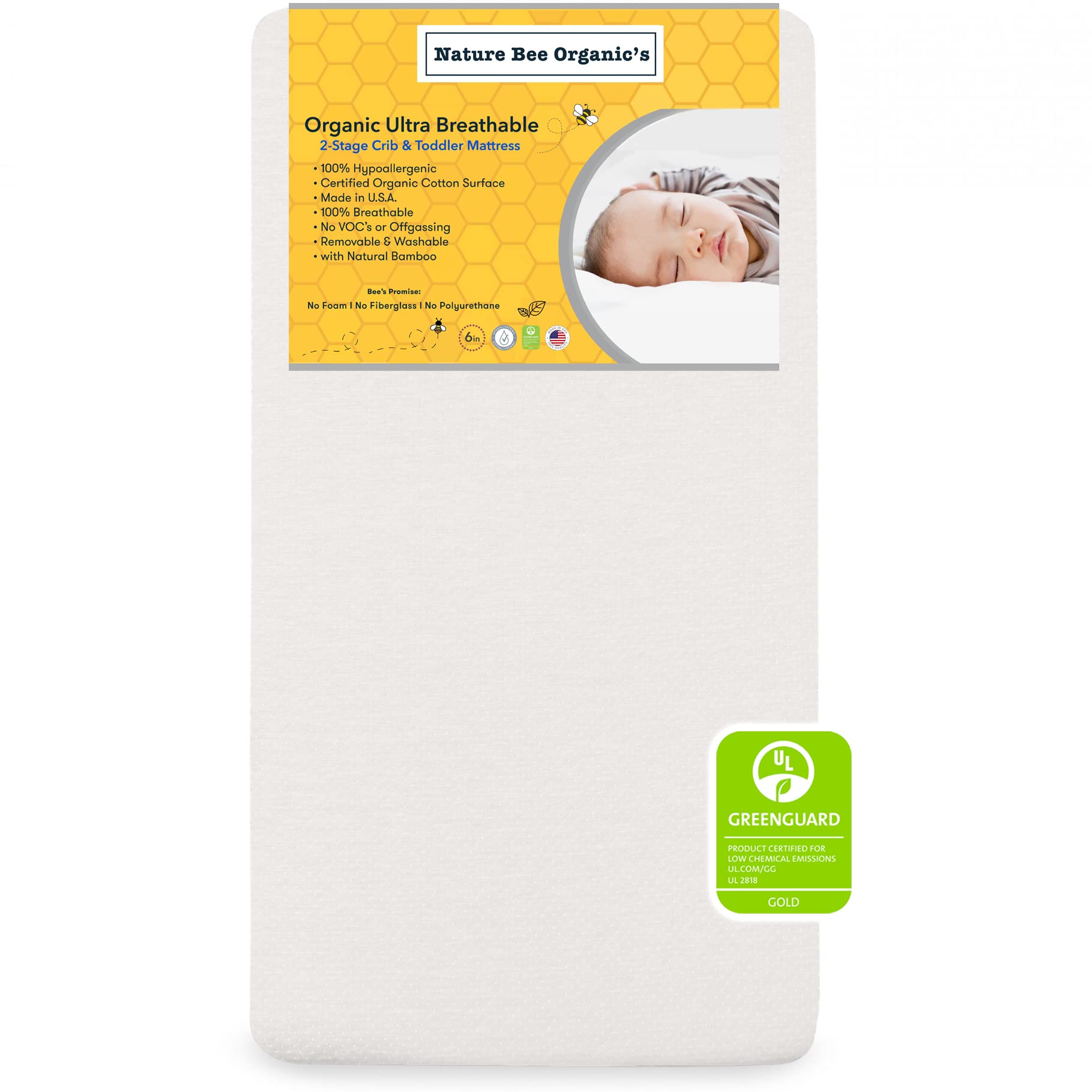 Nature Bee Organic'S 2-Stage Ultra Breathable Premium Crib & Toddler Mattress I 100 Hypoallergenic I Greenguard Gold Certified I