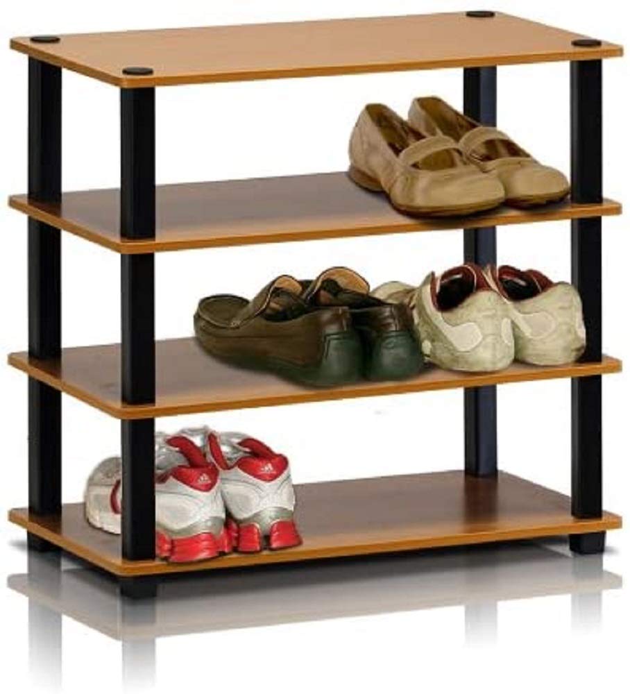 Furinno Turn-S-Tube 4-Tier Shoe Rack, Single, Light Cherry And Black