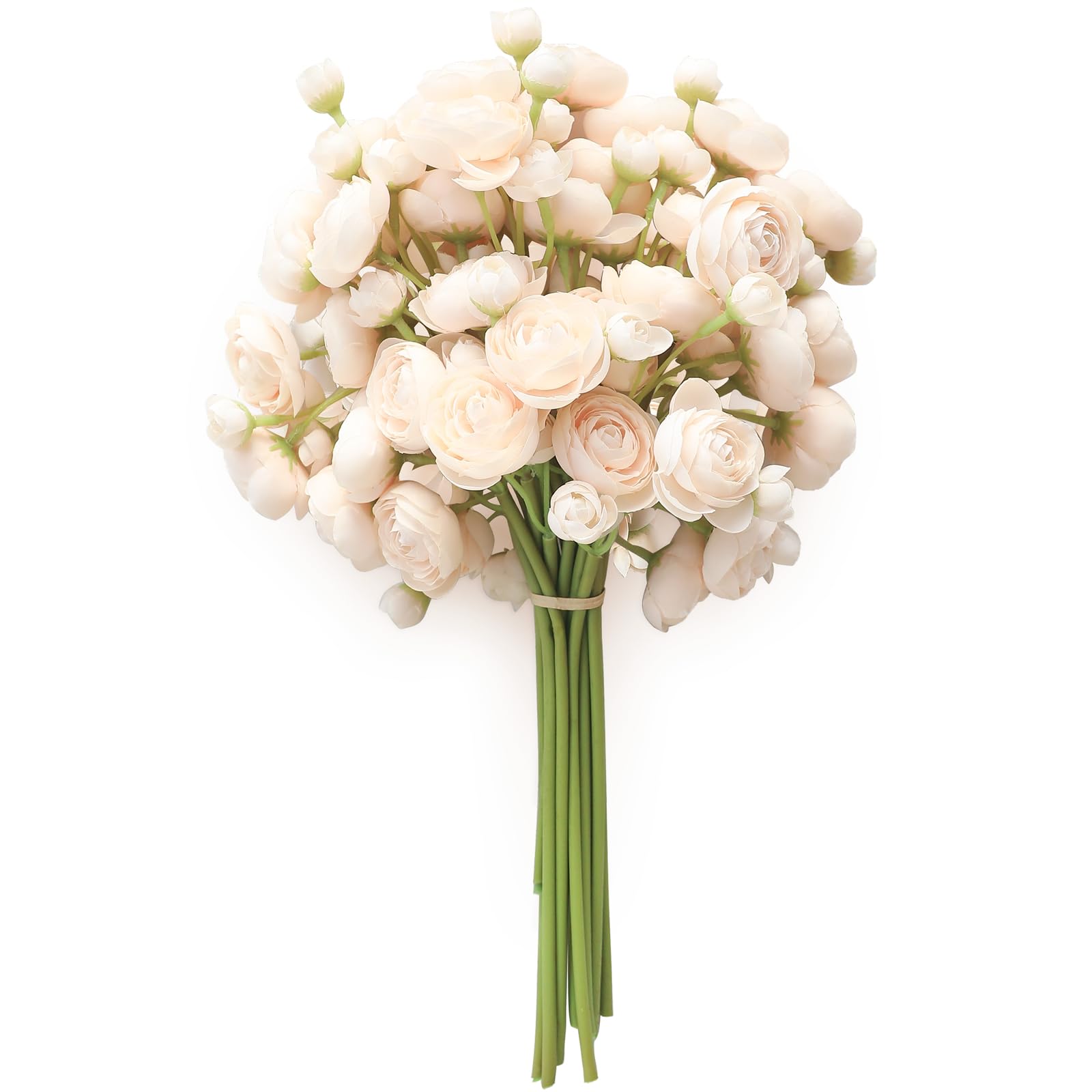 Floroom Ranunculus Artificial Flowers 18 Pcs Champagne Faux Silk Mini Ranunculus Bulk Fake Wedding Filler Flowers for DIY Cream 