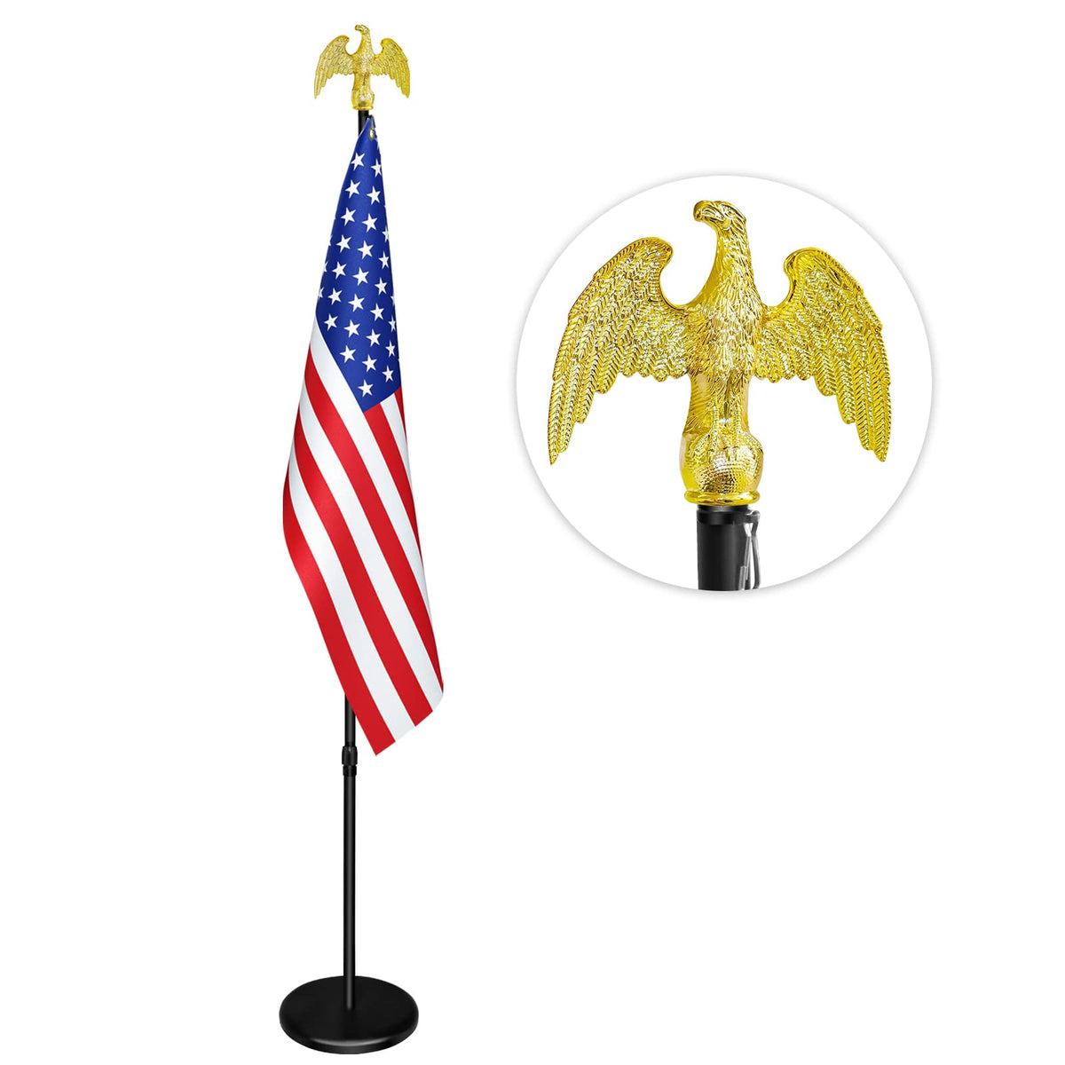 Senzhiyi Indoor Flag Pole Kit With Base And Eagle Topper 6Ft-8Ft,Aluminum Telescoping Flagpole Indoor For Office,School,City Hal