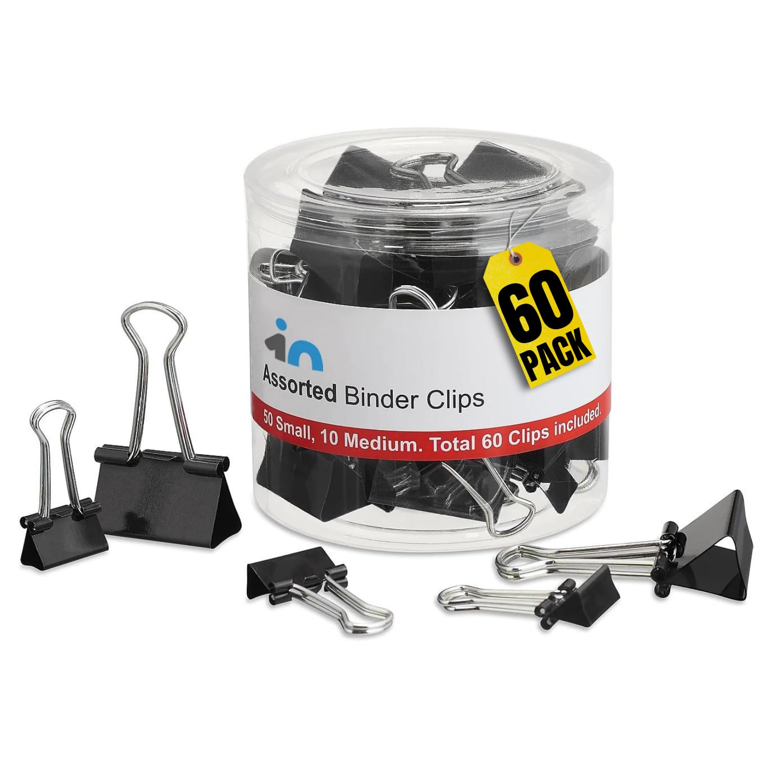 1Intheoffice Binder Clips Assorted Sizes, Assorted Binder Clips, Binder Paper Clips, Small And Medium Sizes, Black, 60 Pack