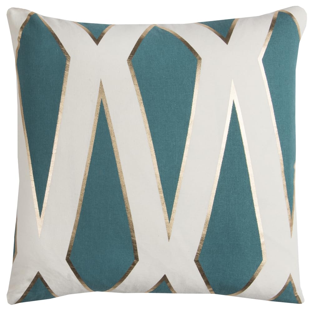 Rizzy Home Rachel Kate 20&quot; x 20&quot; Poly Pillow with Cotton Cover-Teal/Ivory/Gold Metallic