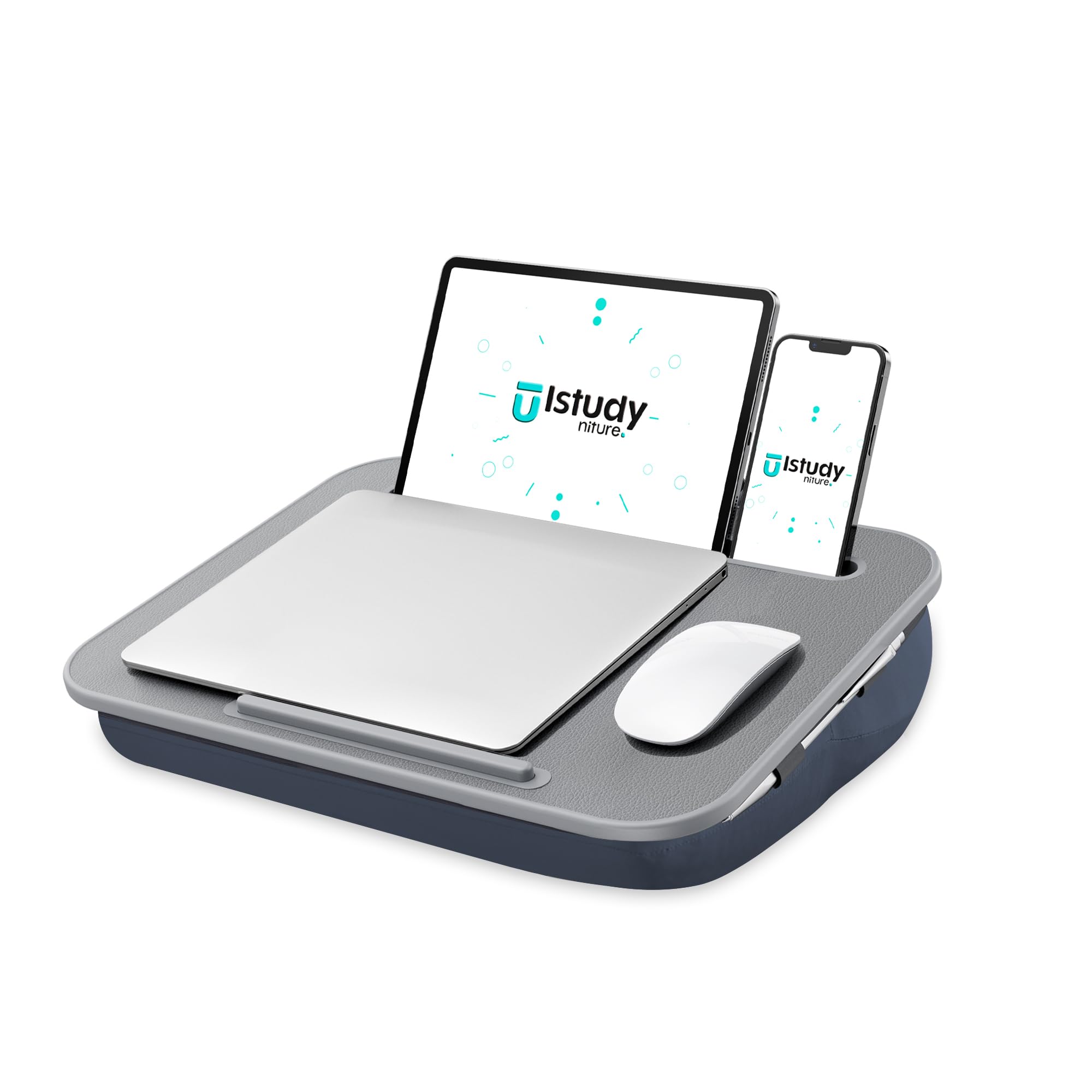 Istudyniture Portable Lap Desk With Cushion, Fits Up To 15.6 Inch Laptop, Laptop Stand With Device Ledge And Phone Holder, For H