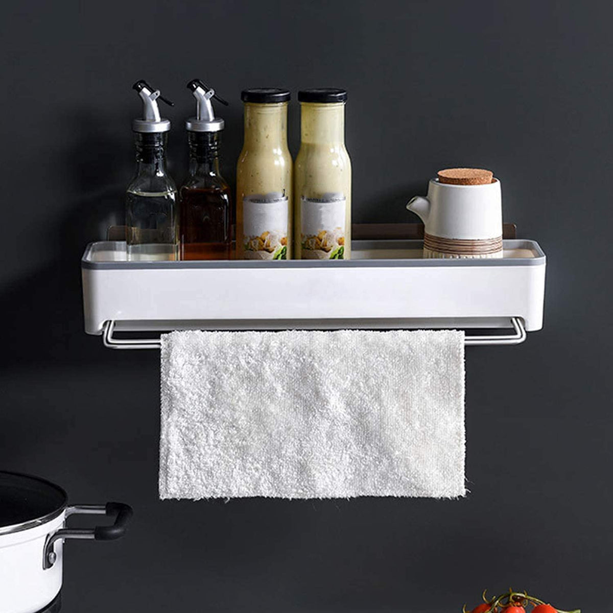 XENOTY Self Adhesive Kitchen and Bathroom Shelves Wall Organizer Shower Caddy Basket Shelf with Bath Towel Bars  Hanging Storag