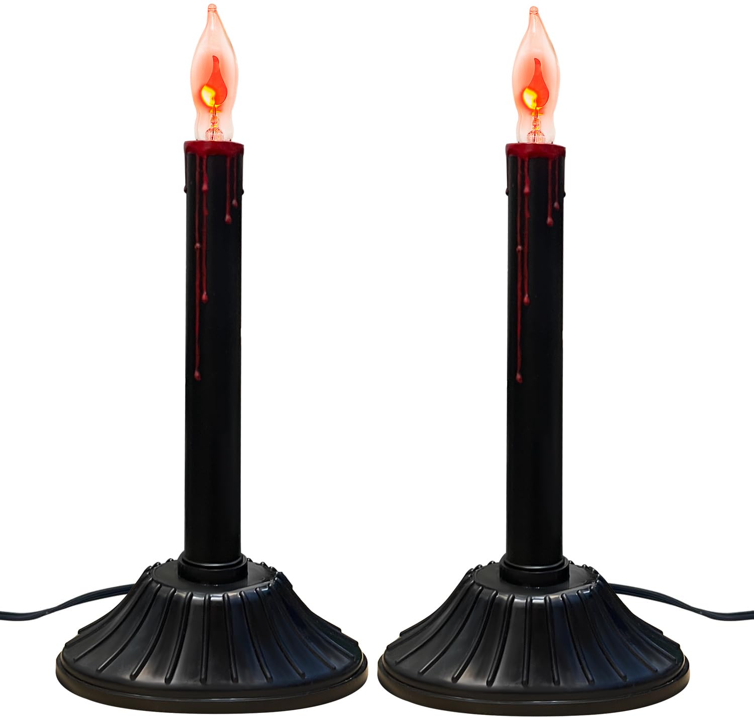2 Pack Electric Halloween Window Candle Lamp, Black Halloween Candles with 4 C18 Clear Flickering Flame Bulbs, Plug in Electric 