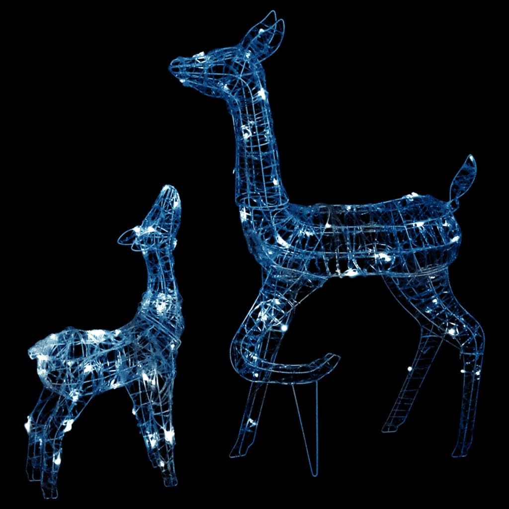 vidaXL Acrylic Reindeer Family Christmas Decoration - Cold White LED Lighting - Indoor/Outdoor Compatible - 160 LED Lights - USB Powered - Two Reindeer Included