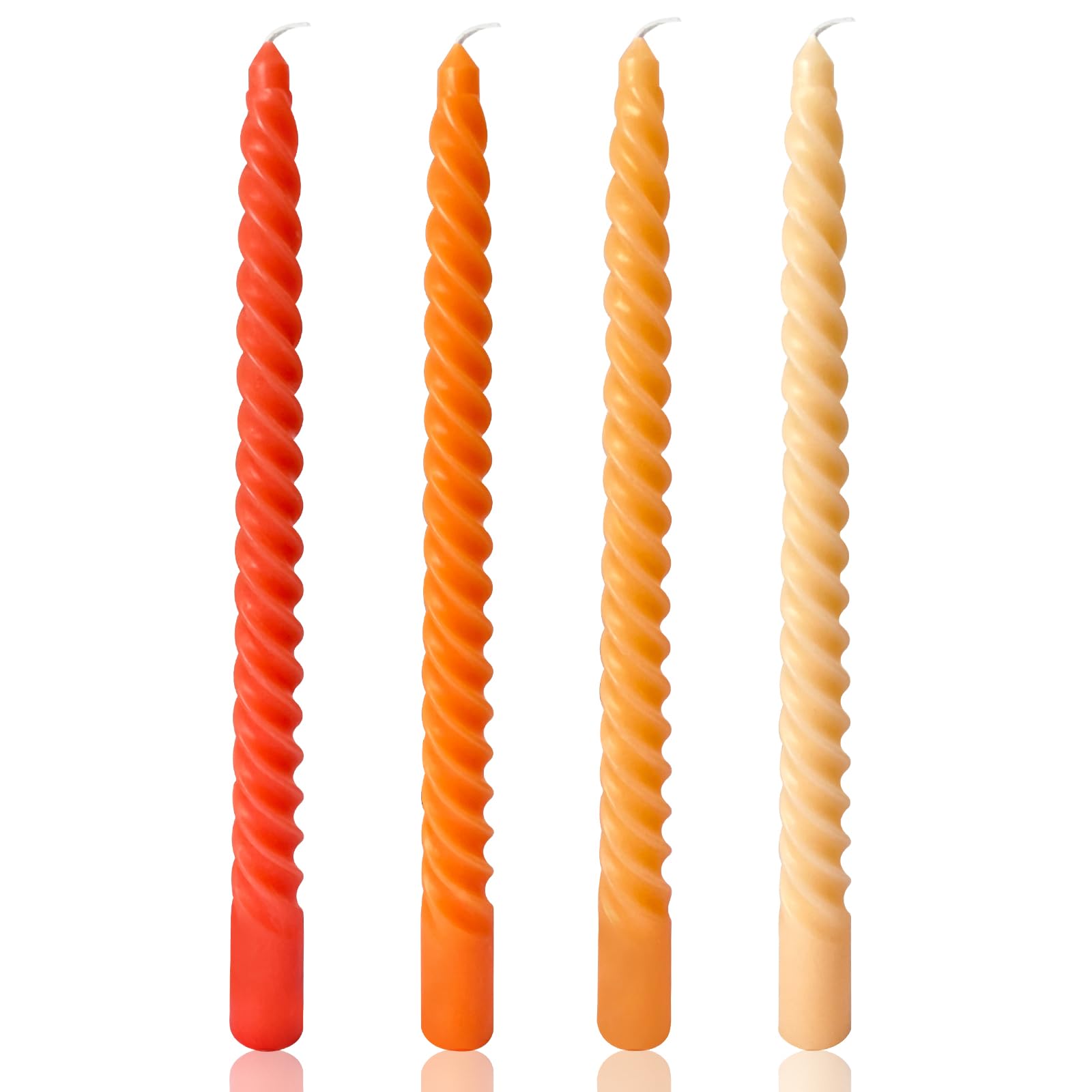 10 Inch Spiral Taper Candles for Home Decoration, 4 Pack Orange-Gradient Candlesticks for Dinner Party Holiday Fall Halloween an