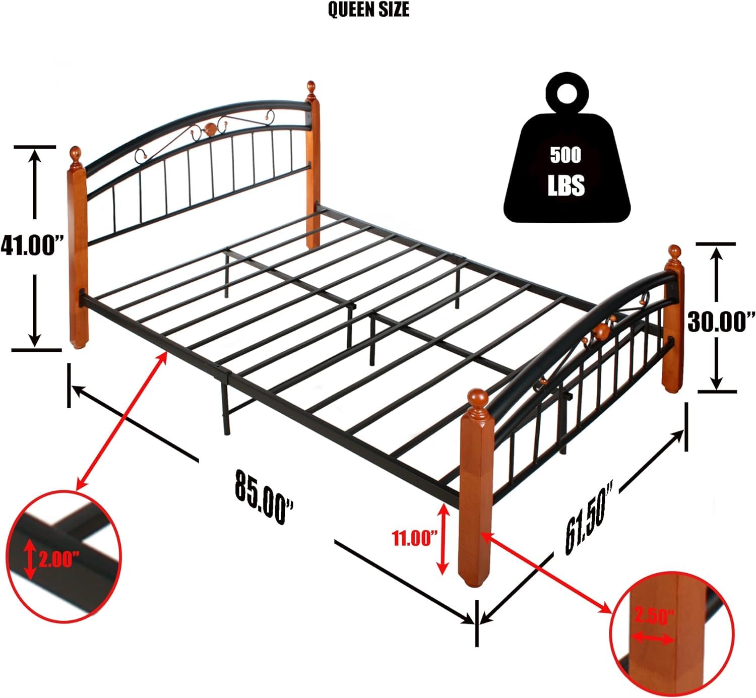 Woodpeckers Furniture And Mattress Lexus Metal & Wood Bed Frame (Queen)