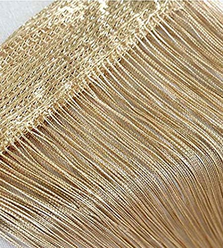 ELSKER Beautiful Modern Decorative Thread Curtain Polyester Room Divider String (6.5Ft X 3.41Ft, Golden)  Set Of 2, Grommets(St