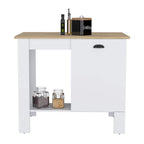 DEPOT E-SHOP Kitchen Island 35" H, 1 Storage Cabinet with Door, 2 Internal Shelves, 1 Open Storage Shelf, White/Macadamia