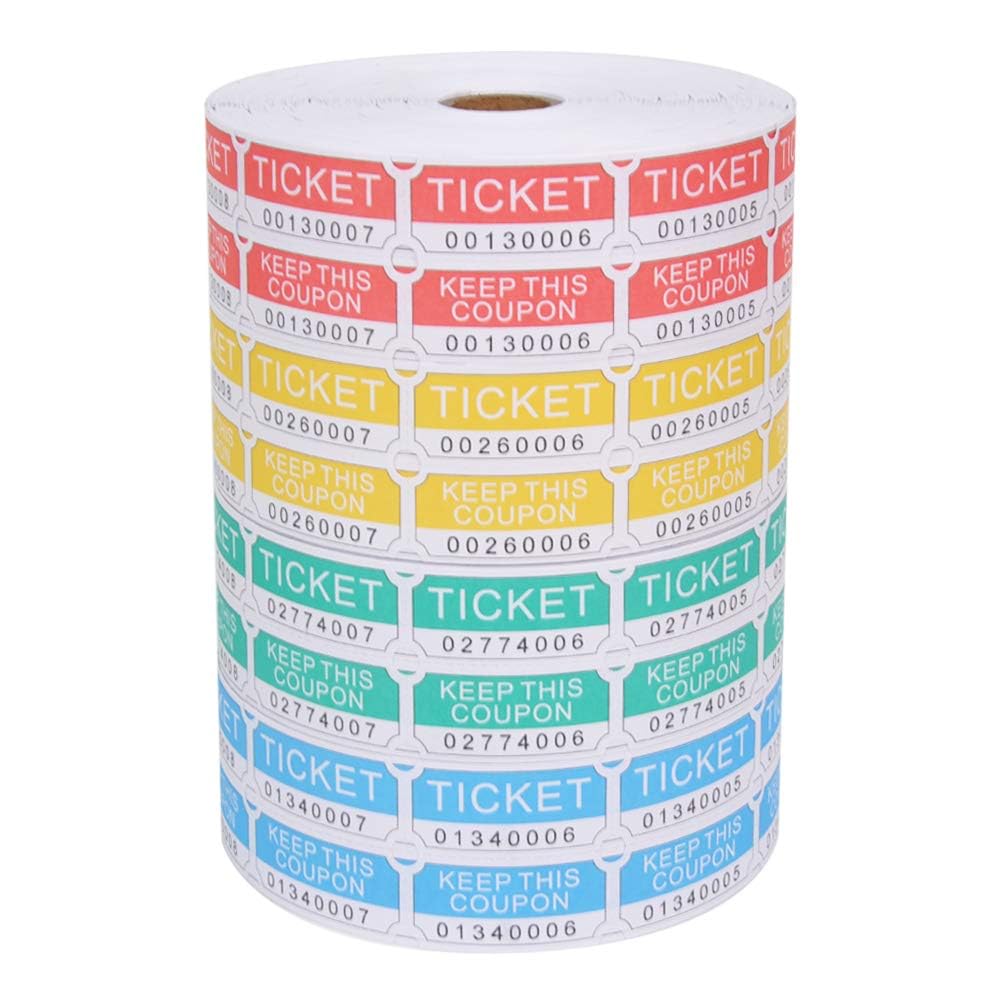 L Liked 8000 Assorted Double Raffle Tickets 2000 Per Roll 50/50 (Blue, Green, Red, Yellow)