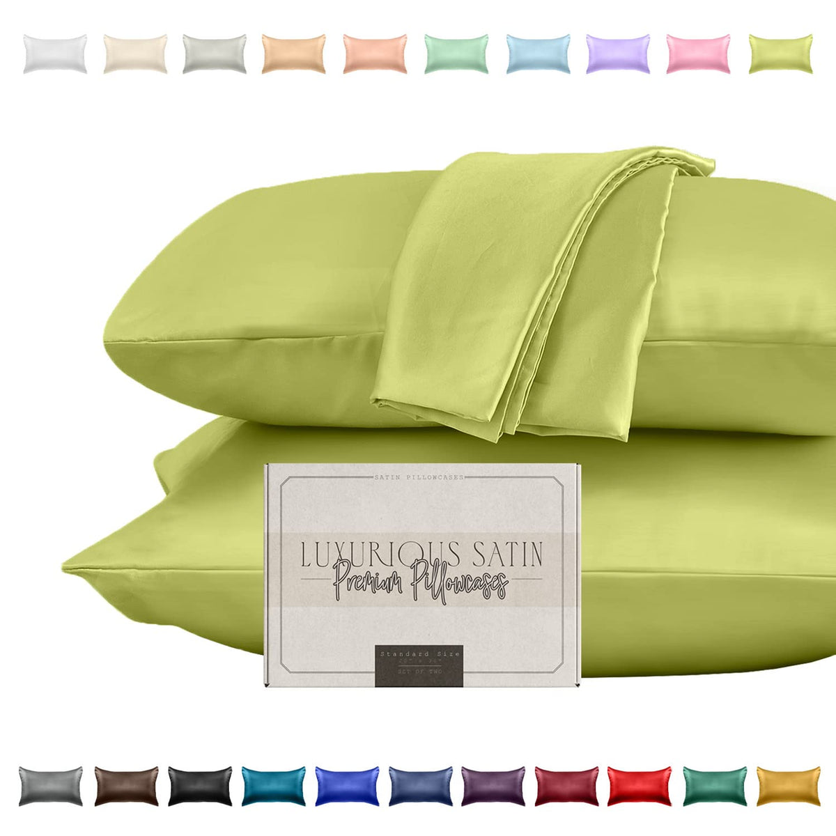 Elegant Comfort Silky And Luxurious 2-Piece Satin Pillowcase Set For Healthier Skin And Hair, Hidden Zipper Closure And Beautifully Packaged, Satin Pillowcase Set, Standard/Queen, Pistachio Green