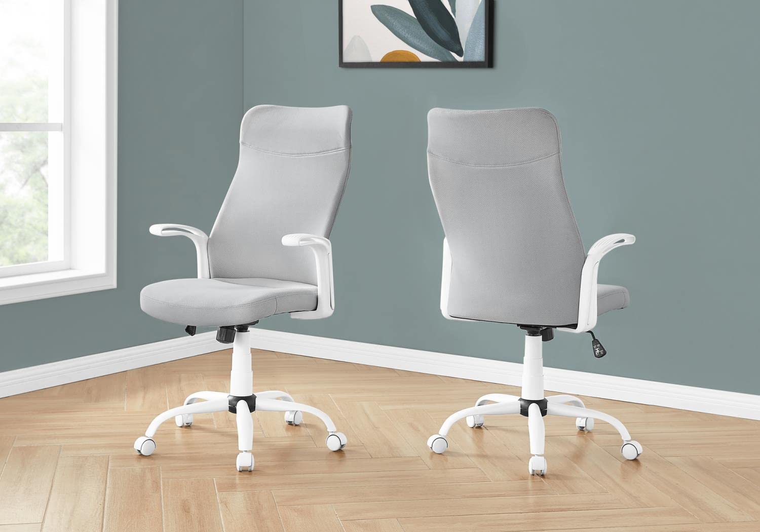 Monarch Specialties 7324, Adjustable Height, Swivel, Ergonomic, Armrests, Computer Desk, Work, Metal, Mesh, Contemporary, Modern Office Chair Multi Position, 24'L x 24.75'W x 40.5'H, Grey Fabric/White