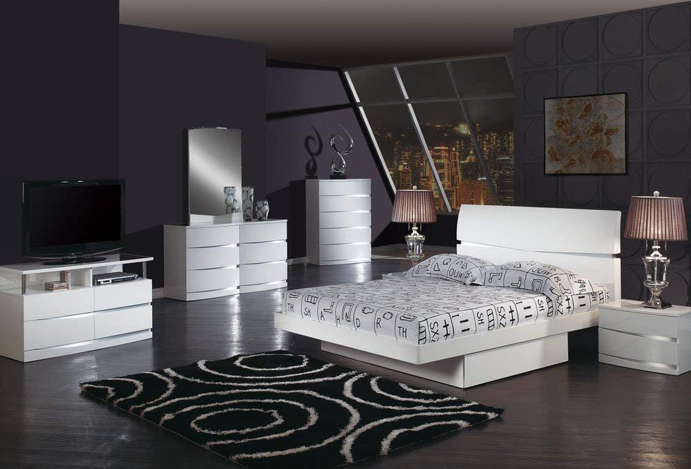 Global Furniture Aurora Collection Mdf/Wood Veneer Bedroom Set With Queen Bed, White
