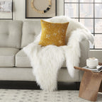 HomeRoots Grey Cotton Mustard and Silver Throw Pillow
