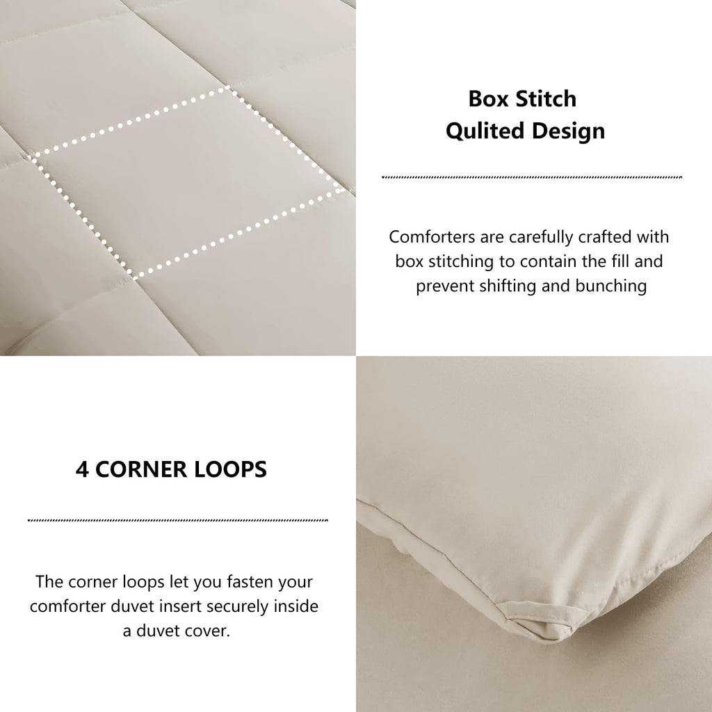 Cozylux King Size Comforter Sets - Beige Comforter King Size, 3 Pieces Box Stitched Soft Lightweight Bed Set, All Season Bedding Sets With 1 Down Alternative Comforter And 2 Pillow Shams