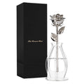 Forever Rose Bloom Box Bundle - a Genuine, One of a Kind, Real Rose Hand Dipped in Platinum with Beautiful Phantom Vase and Bloo