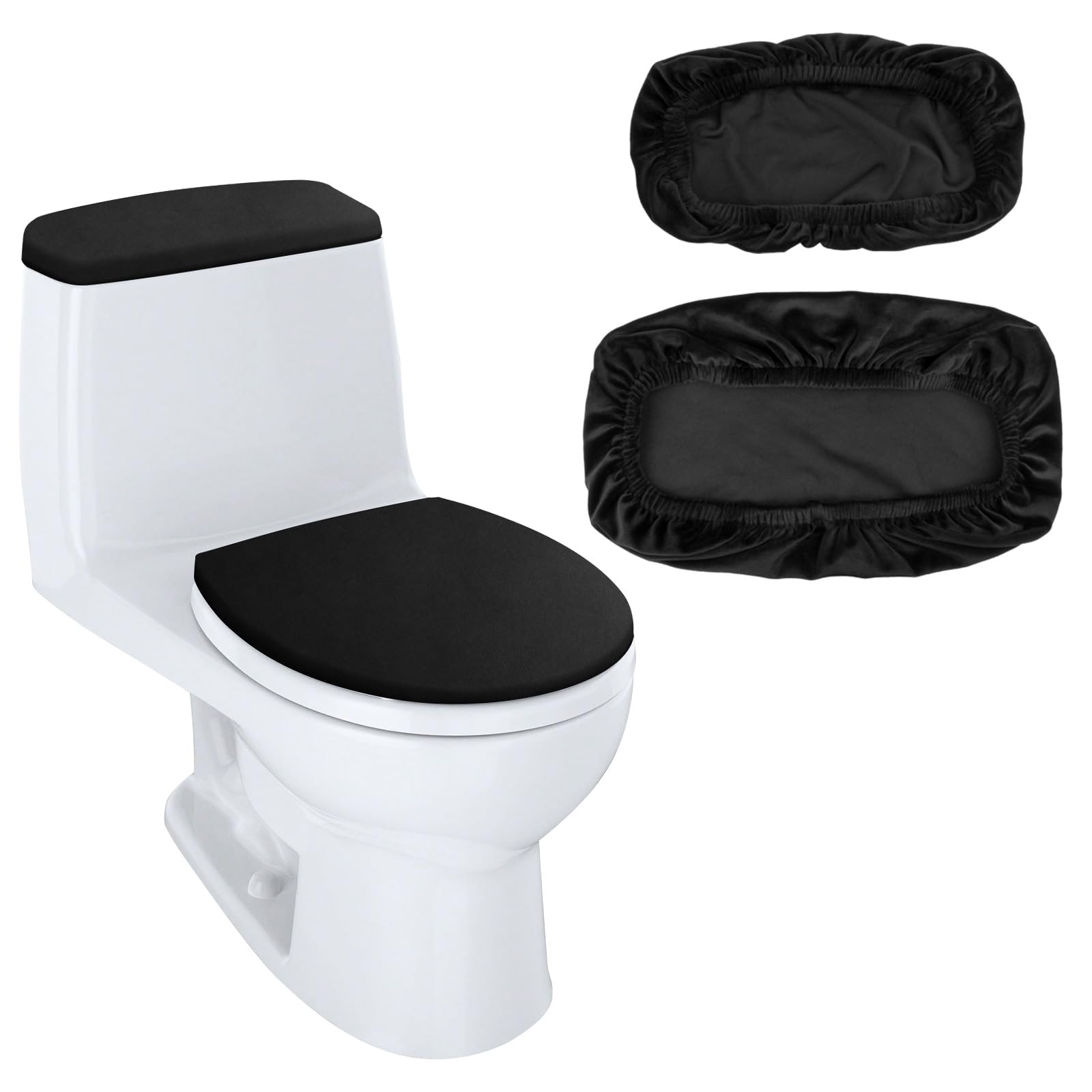 Toilet Lid Cover and Toilet Tank Lid Cover Replacement Toilet Cover with Elastic Bottom for Bathroom Decor Accessories (Black)